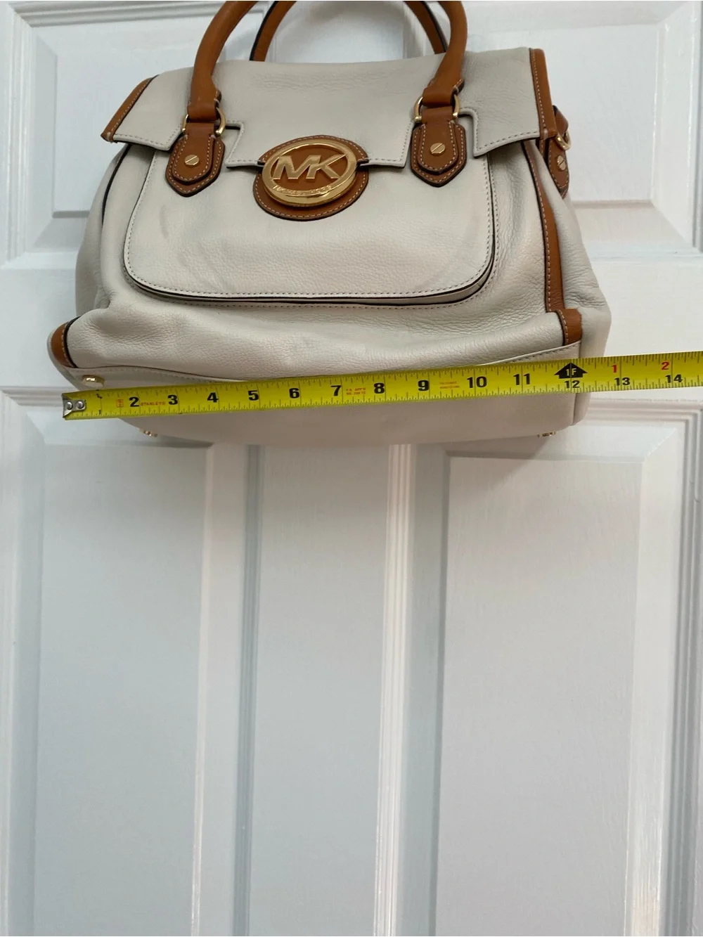 Michael Kors Cream & Tan Leather “Margo” Satchel w Attachable Shoulder Strap